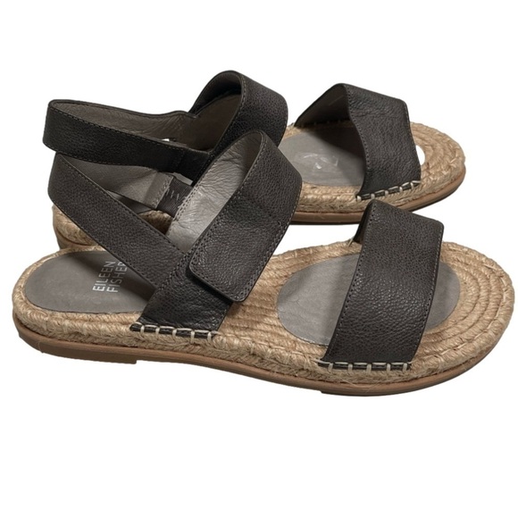 NWOT Eileen Fisher Max Metallic Espadrille Sandals Size 8 Leather - Picture 1 of 9